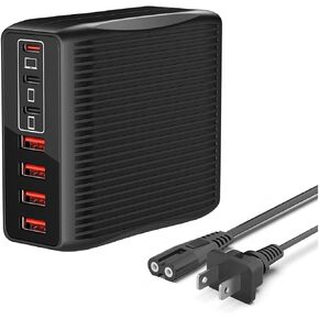 USB C Charger, 150W 7 Ports USB C Charging Station, PD 65W+QC 18W Multiport Charger Type C Laptop Power Adapter for All MacBook Laptops iPad iPhone Samsung Android Phones