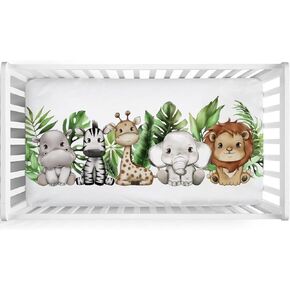 Cartoon Camping Woodland Animals Baby Crib Sheets for Standard Crib Mattress 52''x28'' Bear Raccoon Squirrel Deer Rabbit Hedgehog Owl Fitted Nursery Toddler Mattresses Bed Cover for Boy Girl
