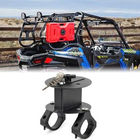 UTV ATV Metal Gas Can Mount with Lock & Key, Gas Can Mounting Holder Oil Tank Cans Holder 1.75"-2" Roll Bar Compatible Polaris RZR Pioneer Yamaha Can Am Maverick X3