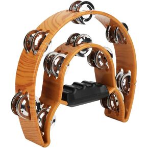 Double Row Handbell Tambourine Plastic Metal Half Moon Handbell for Musical Education Imitation Wood Color