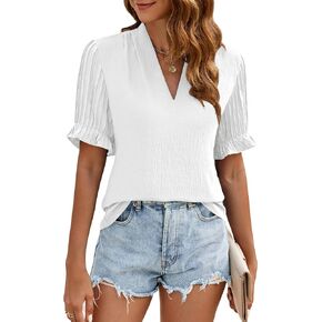 Blooming Jelly Womens V Neck Dressy Casual Blouses Summer Trendy Tops Short Sleeve Shirts 2024