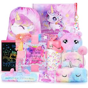 Unicorn Toys for Girls 3 4 5 6 7 8 Years Old Girl Birthday Gift Ideas-12PCS Unicorn Gifts with Glowing Blanket/ LCD Writing Tablet /Water Bottle/Headband/Eye Mask/Crossbody Bag Unicorn Gift for Girls