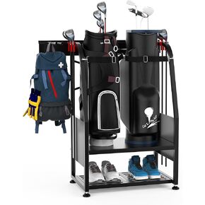 رف تخزين حقيبة الجولف من Ultrawall للجراج، منظم معدات الجولف لحقائب الجولف وملحقاتها، حامل حقيبة الجولف مع أقدام التسوية، تخزين الجولف المثبت على الحائط، أسود in Kuwait