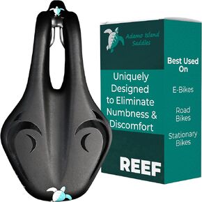 Adamo Island Saddle Reef EBike Seat - Anatomic Relief Bicycle Saddle For Spin Bikes, E-Bikes, & Stationary Bikes With Waterproof Cover - Comfort Bike Seat Reduces Numbness & Discomfort For Men & Women