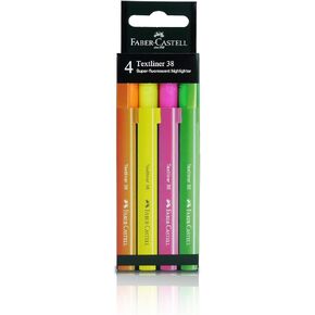 Faber-Castell Textliner 38 Super-Fluorescent Highlighter Pen - Assorted Color (Pack Of 4/6/8), Vivid Colors, Clipped Holder, Lightweight & Slim Design (4)