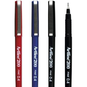 Artline 200 Fineline Writing Pens, 0.4mm Writing Width, Standard, Assorted Colors, 4 Pack (EK-200N4BS2), Glossy