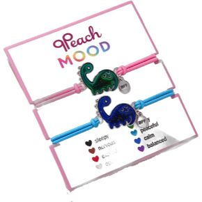 Cute Cartoon Dinosaur Frog Turtle Dragon Color Changing Mood Bracelet Set for Women Girls Teens Emotion Feeling Temperature Sensing BFF Wrap Bracelet with Card Friendship Jewelry