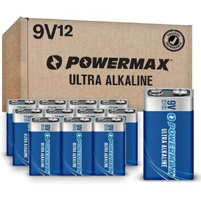 Powermax 12-Count 9V Batteries, Ultra Long Lasting Alkaline Battery for Home and Office, 7-Year Shelf Life, Reclosable Packaging in Kuwait