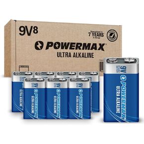 Powermax 12-Count 9V Batteries, Ultra Long Lasting Alkaline Battery, 7-Year Shelf Life, Reclosable Packaging