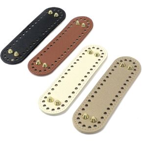 Woogim 4PCS 2"x7.1" PU Leather Bag Bottom 4 Colors Oval Bag Bottom Shaper Pad Bag Cushion Base with Holes for Crochet Bag Shoulder Bag DIY Accessories