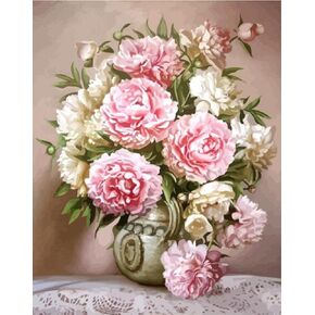 ABEUTY DIY Paint by Numbers for Adults Beginner,Lavender White Rose Vase Flowers 16x20 inches Number Painting Home Decoration Crafts (No Frame)