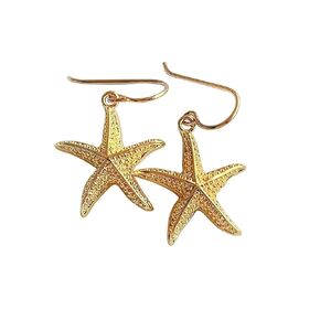 Gold Starfish Dangle Earrings 14K GF Wires for Women Girls Handmade in USA