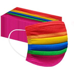50/100Pcs Rainbow Printed Pattern Disposable Face Masks for Kids/Adult,3-ply Face Mouth Protection Shield (A-Kids, 50 PCS)