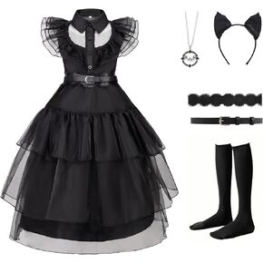 Black Costume Dress for Girls Halloween Costumes Cosplay Party Dress Up with Accessories