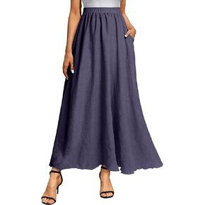 Ezcosplay Women Maxi Skirt Boho Flowy A Line Skirts High Waisted Pleated Long Beach Dress