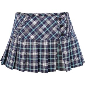 C-ZOFEK Mini Plaid Slit Skirt Women's US Size Pleated Skirt Schoolgirl Uniform, Multicolour