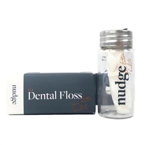 Nudge Pure Silk Dental Floss for Sensitive Gums, All Natural Floss Made with Silk and Candelilla Wax, Sustainable Floss in a Reusable Glass Container (Glass Dispenser + 1 x 30m Silk Floss)