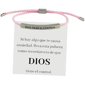 DIOS TIENE EL CONTROL La Pulsera Inspirational Bracelets for Women, Adjustable Christian Faith Handmade Letter Braided Stainless Steel Tube Bracelet