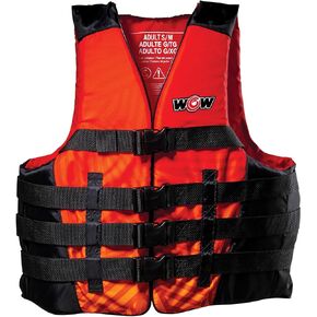 WOW Sports - S/M Life Vest for Adults - Perfect for Swimming Pools, Fishing, Lakes, & Ocean - Red Life Jacket Flotation Device (PFD) - VIS-Wave
