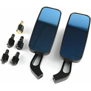 Motorcycle Rear View Side Mirrors Black Rectangle Blue Mirror Reducing Glare 8mm/10mm for Cruiser Chopper Touring