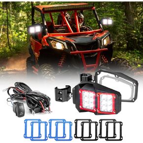WeiSen 2PCS UTV Rear View Mirrors with LED Light and Rocker Switch Wiring Harness, Pro-Fit Side Mirrors with 24 LED White Spot Light Compatible with Polaris Ranger General Can Am Defender Maverick