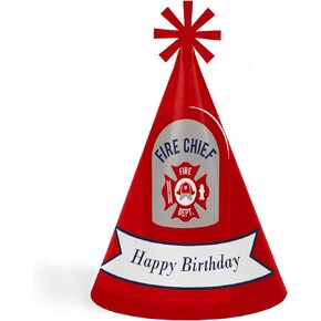Big Dot of Happiness Fired Up Fire Truck - Cone Happy Birthday Party Hats for Kids and Adults - Set of 8 (Standard Size)