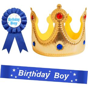 3 Pieces Birthday King Crown Set Birthday Boy Hat Boy Birthday Decorations Birthday Sash and Button Pins Birthday Boy Sash for Boys Kids Theme Birthday Dress Birthday Party Decoration