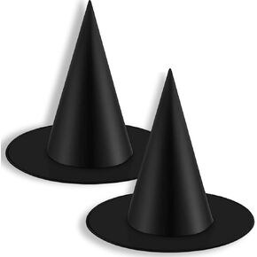 2 Pack Witch Hats Halloween Black Witches Hat with Hanging Rope for Halloween Party Decorations
