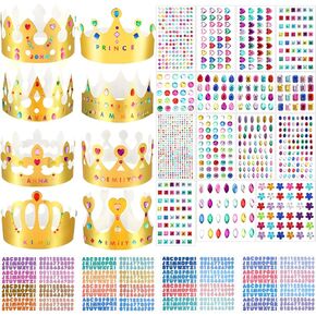 Paper Princess Prince Crowns for Kids Birthday Party Hats Gold for Boys Girls DIY Crown Supplies (Delicate Style,63 Pieces)
