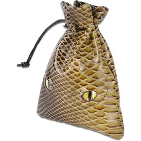 Large Yellow DND Dice Bag, Dragon Leather DND Dice Pouch Storage Bag, Bag of Dice, Coin Bag, Glow Eyes of Dragon, DND Leather Dice Bag for RPG DND Game Accessories DND Gift, Yellow, board game
