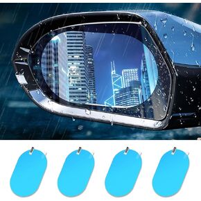 4PCS Car Rearview Mirror Film, Anti Fog Glare Mirror Film, HD Clear Nano Coating Car Film, Waterproof Rainproof Transparent Protective Sticker, Safe Driving Sticker for Car Mirrors (Round)