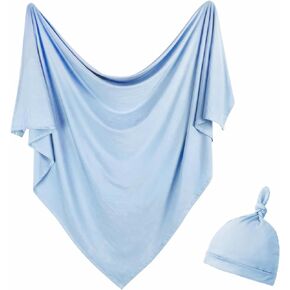 Newborn Swaddle Blanket with Hat Set Baby Swaddle Set Hospital Receiving Blankets for Girls Boys(Ivory,35"*35")