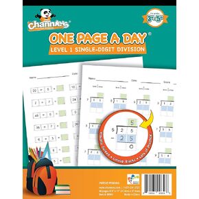 Channie’s One Page A Day Single Digit Level 1 Beginner Visual Division Workbooks for Easy Teaching & Learning Grade 3-5 Size 8.5" x 11" Summer School, Summer Bridge