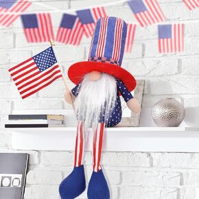 4th of July Patriotic Gnomes Plush Decorations - Cute Long Leg Fourth of July Gnome Hold American Flag, Gift Decor for Independence Day Labor Day Veteran's Day