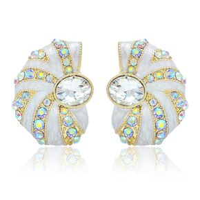 Shell Earrings Vintage Shell Earrings For Women Girls, Ocean Blue Pearl White Rhinestone Gold Shell Earrings, Elegant Seashell Earrings Shell Jewelry, Summer Beach Stud Earrings Gifts