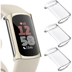 3 Pack Screen Protector for Fitbit Charge 6/5 (NOT for Charge 4/3), TPU All-Around Protective Case Cover Rugged Bumper Shell Accessories for Charge 6/5 (Rose Gold/Rose Pink/Silver)