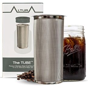 Cold Brew Coffee Maker for Wide Mouth Mason Jar - Stainless Steel Iced Coffee Cold Brew Filter & Infuser Maker for Tea & Fruit Water -Versatile Mason Jar Coffee Brewer & Tea Strainer Kit (32oz/1qt)