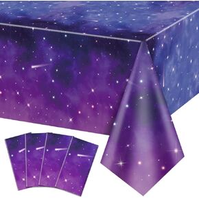 4 Pack Space Galaxy Party Tablecloths, Starry Night Tablecover Supplies, 51x87'' Plastic Galaxy Table Cover for Space Galaxy Theme Party Decorations, Outer Space Stars Theme Birthday Decor