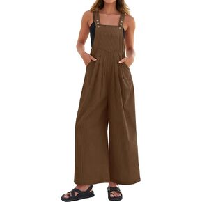ZESICA Women's Casual Overalls Jumpsuits Loose Corduroy Bib Adjustable Straps Wide Leg Long Pant Romper with Pockets