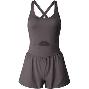 Women's Workout Romper One Piece Sleeveless Jumpsuits Running Onesie Short Athletic Summer Outfits Yoga Clothes
