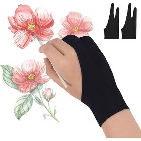 Mizi [2 Pack Palm Rejection Artist Gloves, Two Fingers Anti-Smudge Free Size for Digital Graphics Monitor, Drawing Tablet, Sketching, Suitable Left and Right Hand [PADDING PATCH TECHNOLOGY] - Black