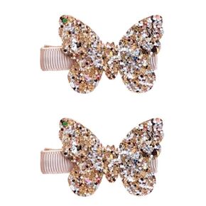 2Pcs Gold butterfly New Glitter Gold Bows Hair Clip For Girls, Girl Toddler Clips, Bling Sequin Bow Baby Care Clips, Hair Accessories Decoration