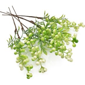 HUIANER Artificial Berries, 6 Pcs Lifelike Blueberry with Stems Fake Christmas Fruit Blueberries Simulation Flowers for DIY Home Kitchen Party Decoration(White Green)