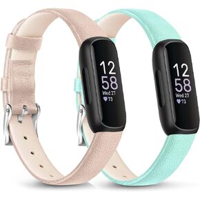 2 PACK Leather Band Compatible with Fitbit Inspire 3 Bands Women Inspire 2 Bands Men, Soft Leather Straps for Fitbit Inspire 3 - Inspire 2 - Inspire HR - Inspire - Ace 2 - Ace 3