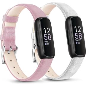 عبوتان من الأشرطة الجلدية المتوافقة مع Fitbit Inspire 3 Bands Women Inspire 2 Bands للرجال، أشرطة جلدية ناعمة لـ Fitbit Inspire 3 - Inspire 2 - Inspire HR - Inspire - Ace 2 - Ace 3