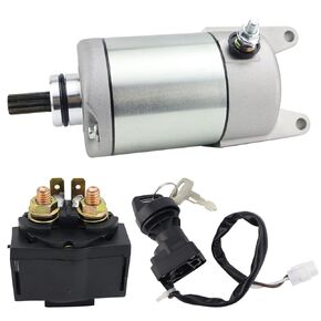 Starter Motor & Solenoid Relay & Ignition Switch for Kawasaki Prairie 400 KVF400 1999-2002 Prairie 400 KVF400 4X4 1999-2002 21163-1208 410-54063 18702 SMU0055 495175