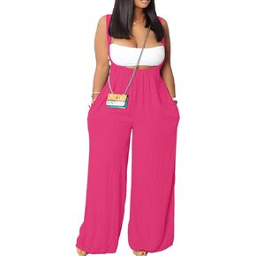 WOKANSE Women's 2 Pieces Summer Loose Sleeveless Wide Leg Jumpsuit Romper Overalls with Pockets and Tube Top