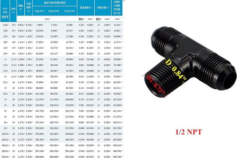 Aluminum -6 AN Male Flare to 1/4" NPT on Side Branch Tee, Male Union Hose Tee Adapter Connector Fitting, Black (2 x AN6 to 1/4 NPT) in Kuwait