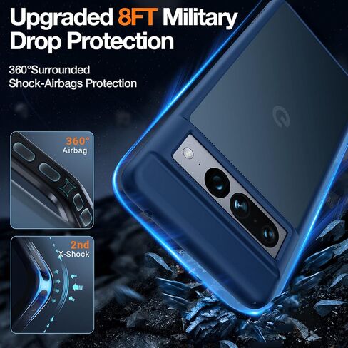 TORRAS Shockproof Designed for Google Pixel 7 Pro Case [Military Grade Drop Tested] Shockproof Translucent Matte Hard Back with Silicone Slim Protective Pixel 7 Pro Phone Case 6.7 Inch, Blue in Saudi Arabia