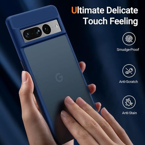 TORRAS Shockproof Designed for Google Pixel 7 Pro Case [Military Grade Drop Tested] Shockproof Translucent Matte Hard Back with Silicone Slim Protective Pixel 7 Pro Phone Case 6.7 Inch, Blue in Saudi Arabia